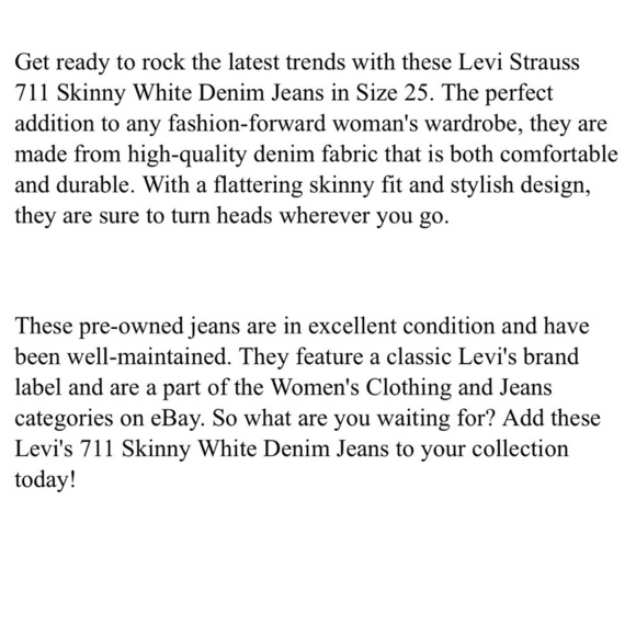 Levi Strauss 711 Skinny White Denim Jean Sz 25 Neutral Versatile Chic - Picture 5 of 5